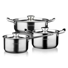 Coobinox® Baron Full Stainless Steel 3-Piece Cookware Set(CO-12-10) 18cm Saucepan 20cm Stockpot 22cm Shallow Pot Induction Compatible